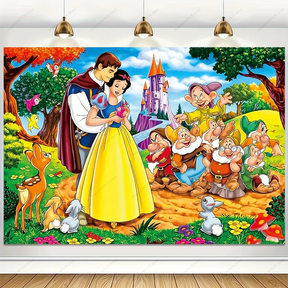 Disney Snow White Backdrop Girls Birthday Table Decoration Vinyl Background Party Supplies Baby Shower Banner Photo Booth Props