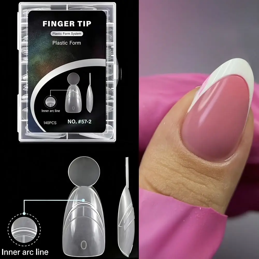 140PCS Matte Surface French Nail Dual Forms 14 Sizes Quick Extension Full Cover Dual Nail Molds Reusable with Inner French Line