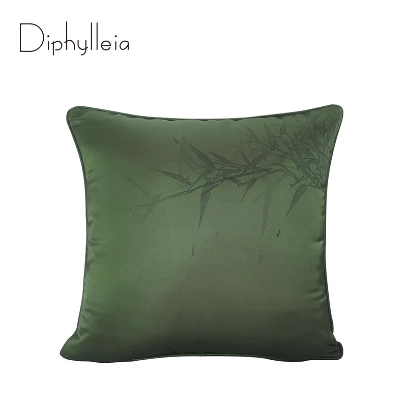Diphylleia Oriental Art Bamboo Leaf Decorative Pillow Cover Elegant Emerald Apricot Cushion Case For Living Room Sofa Bed Office