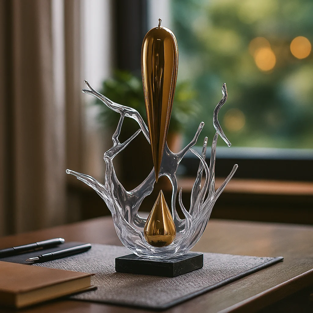 *#Q  Resin Art Sculpture Golden Droplet Transparent Branch Hand-painted Decorative Ornament for Home Office Art&