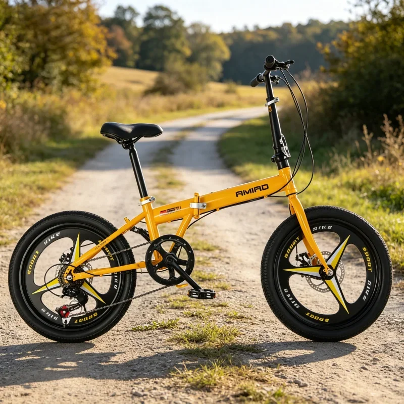 

Yellow 20-inch Folding Bike - Ultra-Light Portable Student Bicycle with Integrated Wheel Disc Brake And Variable Speed Scooter