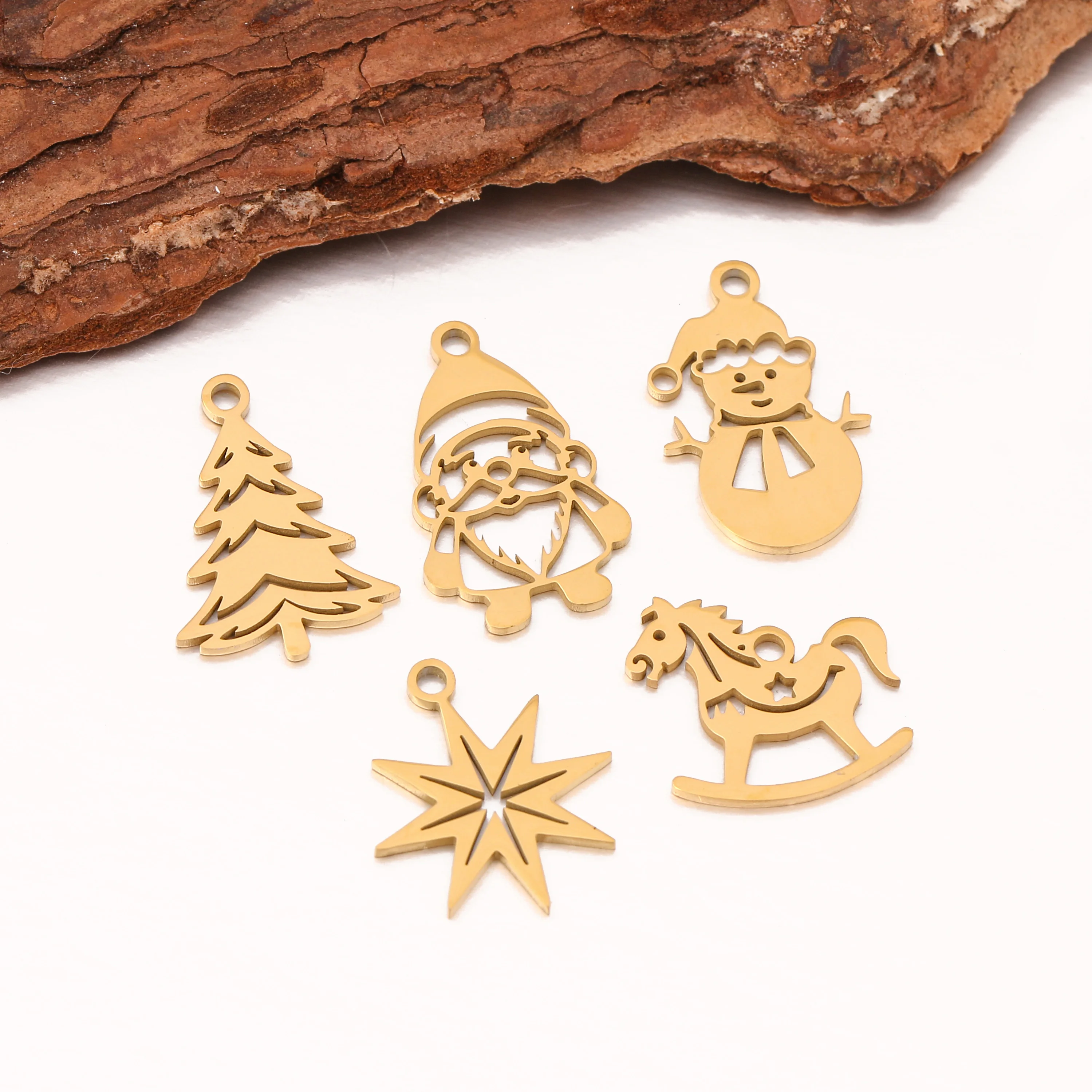 5 Stück Weihnachtsbaum/Süßigkeit Zuckerrohr/Schneemann/Weihnachtsmann Charm Edelstahl Stiefel Weihnachten Anhänger DIY Halskette Armband Schmuckherstellung – Detail 3