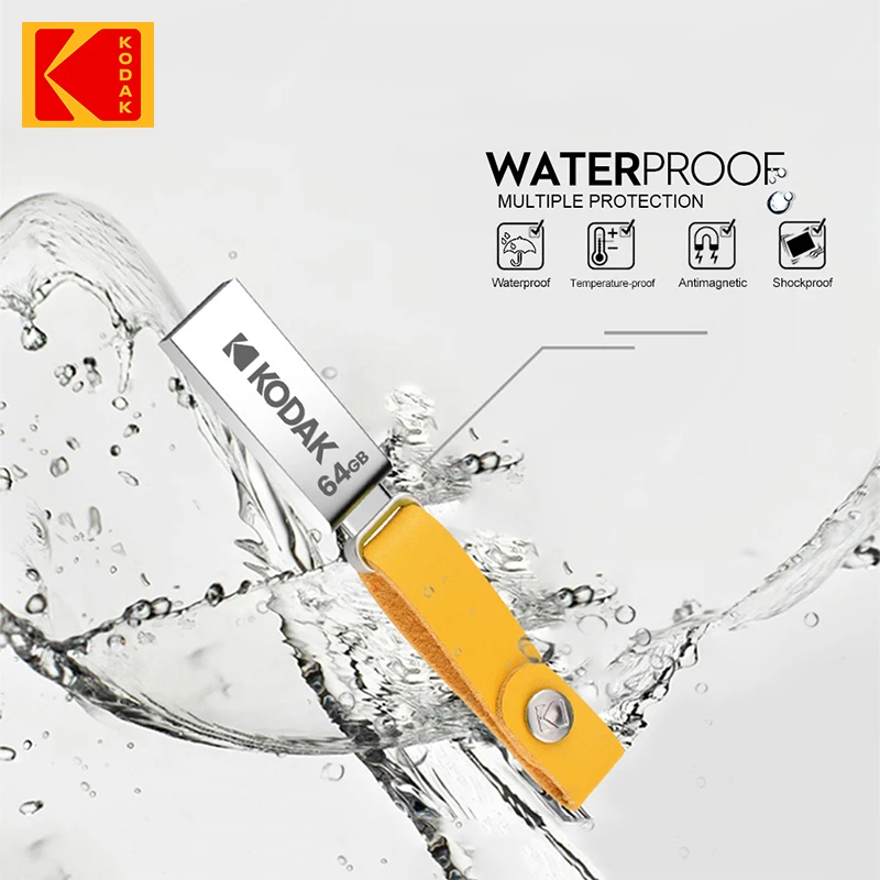 KODAK USB 2.0 Pen Drive 32 ГБ 64 ГБ 128 ГБ K122 Металлическая флэш-память USB2.0 с кожаным кольцом