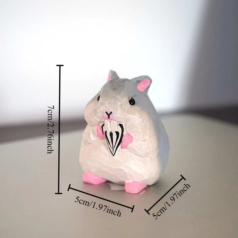 Gourmet Hamster Hand Carved Wood Sculpture Adorable Rodent Figurines Desk Decoration Handmade Wooden Animal Ornament Home Decors