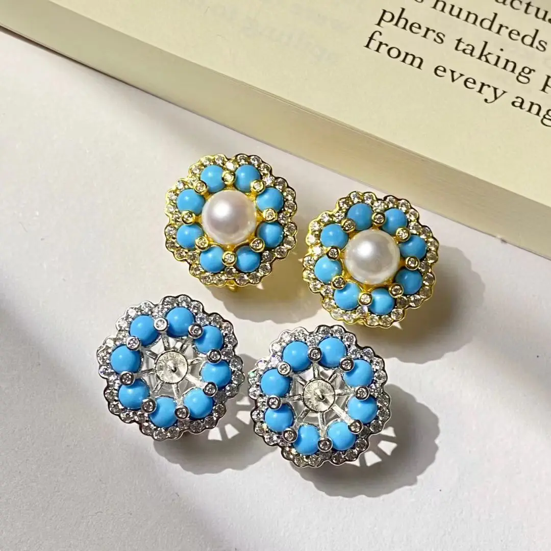 

Wholesale S925 Sterling Silver Earrings Mount Findings Settings Base Mounting Parts Accessory for 8-9mm Pearls 5 pairs/lot