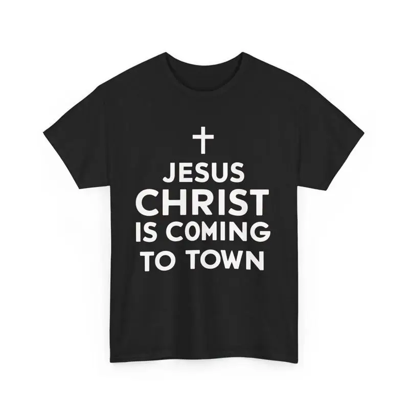 Jesus Cristo está chegando para a cidade camiseta presente de fé de feriado de Natal