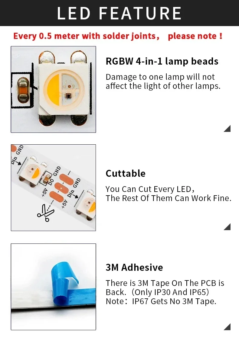 Tira de luces Led inteligente, cinta de luz de píxel, IC IP30 direccionable Individual/144, DC5/12V, SK6812, RGBW/RGBWW, 4 en 1, 30/60/65/67 Led/m