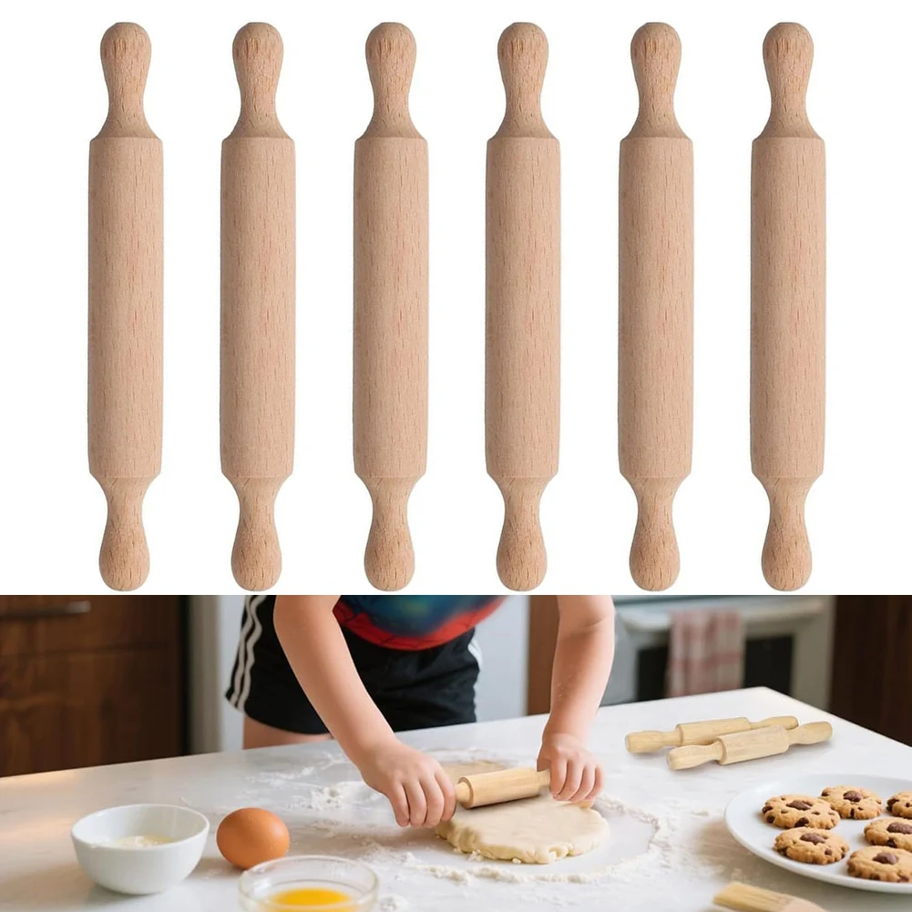 6 Stück Mini-Nudelholz aus Holz für Kinder zum Backen und Basteln von Holz mit bequemen Griffen