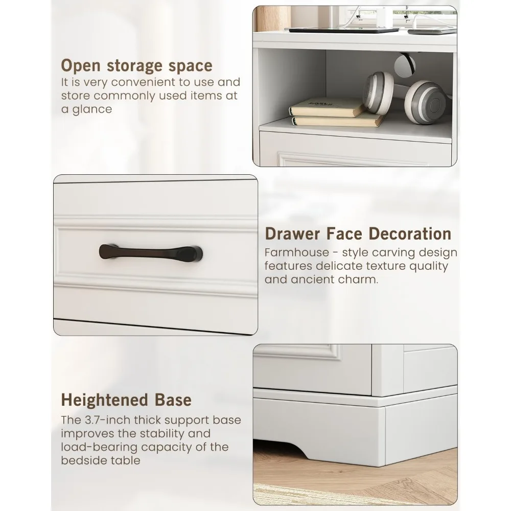 قطعتان من منضدة المزرعة مع قاعدة شحن، طاولة بجانب السرير من الخشب الريفي مع درجين ورف تخزين، حامل ليلي مع Ty