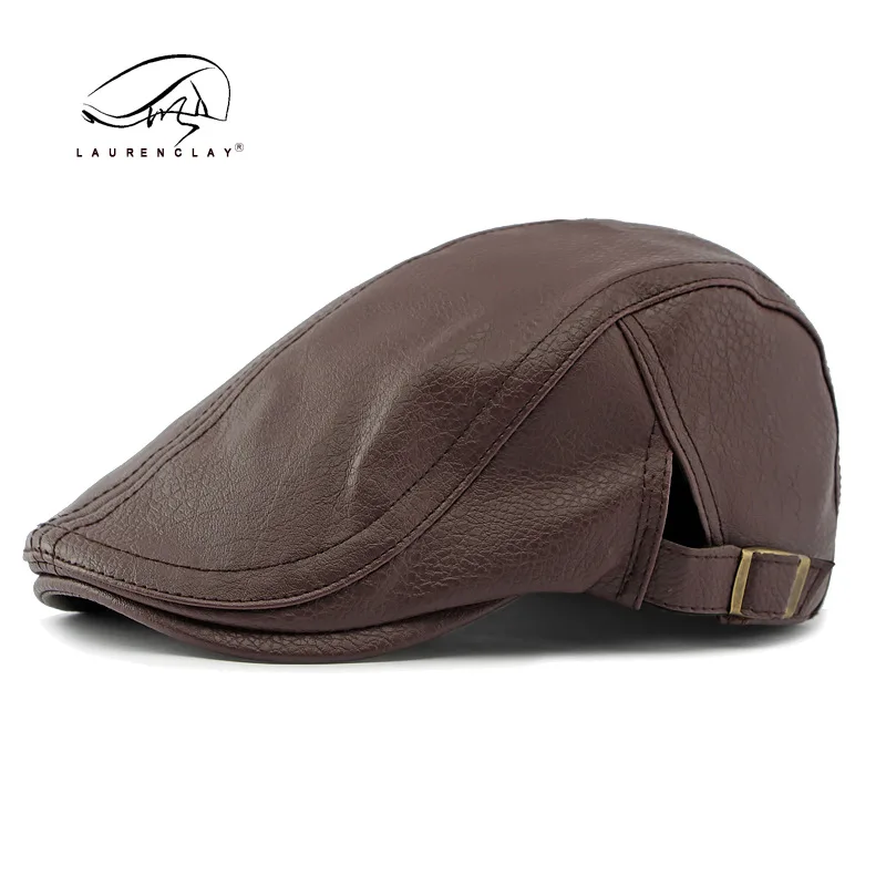 

Middle-aged And Elderly Peaked Cap Men's Autumn And Winter Thickened Warm Beret British Retro Pu Leather Advance Hats