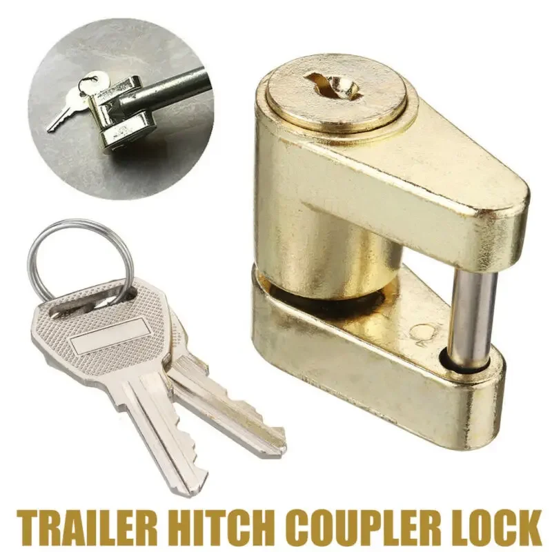 Trailer Hitch Coupler Lock With Zinc Alloy Hardened Pin And 2 Copper Keys Suitable For Latch Type Couplers On Multiple Vehicles