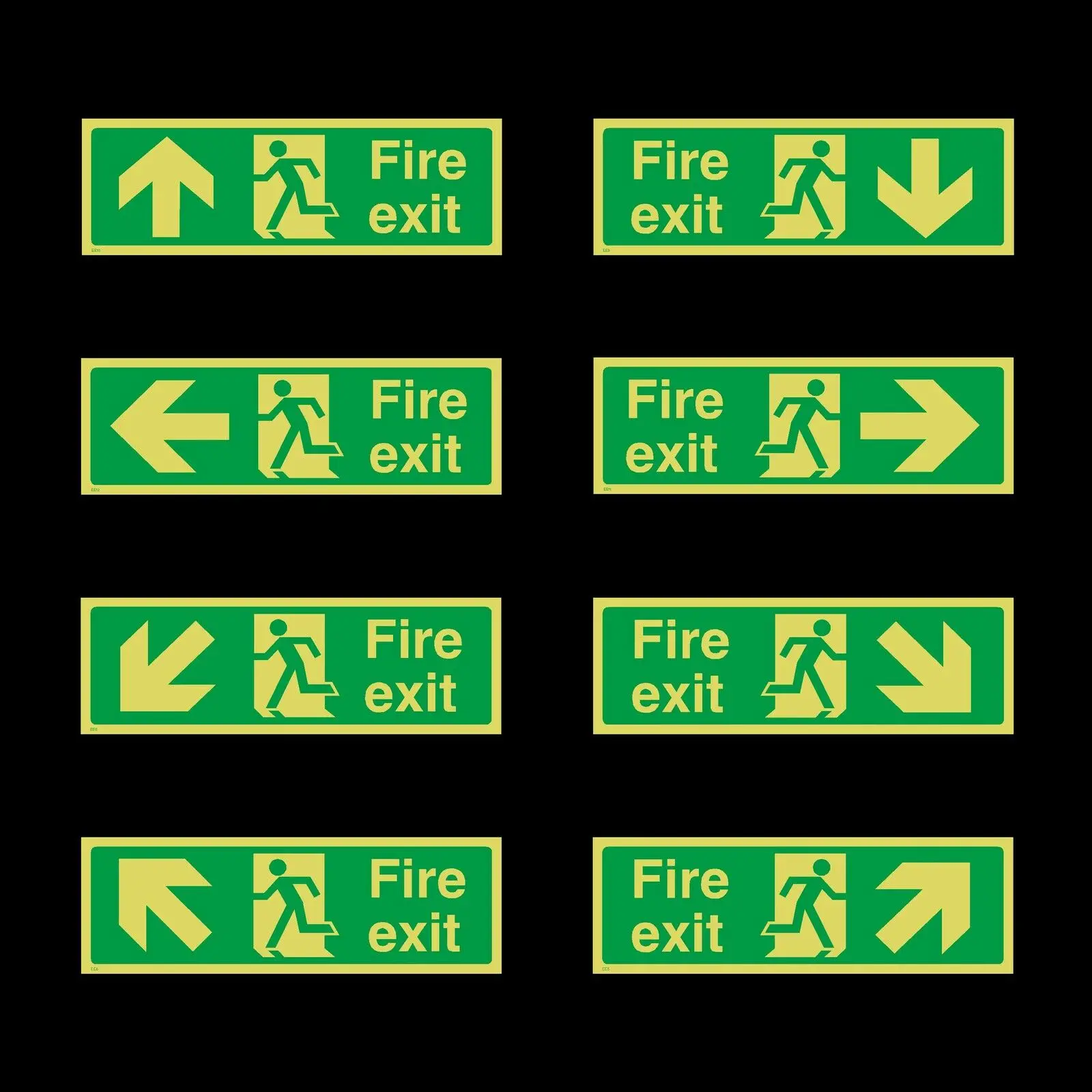 8x Fire Exit Sign Plastic All Direction Arrows undefined label stickers