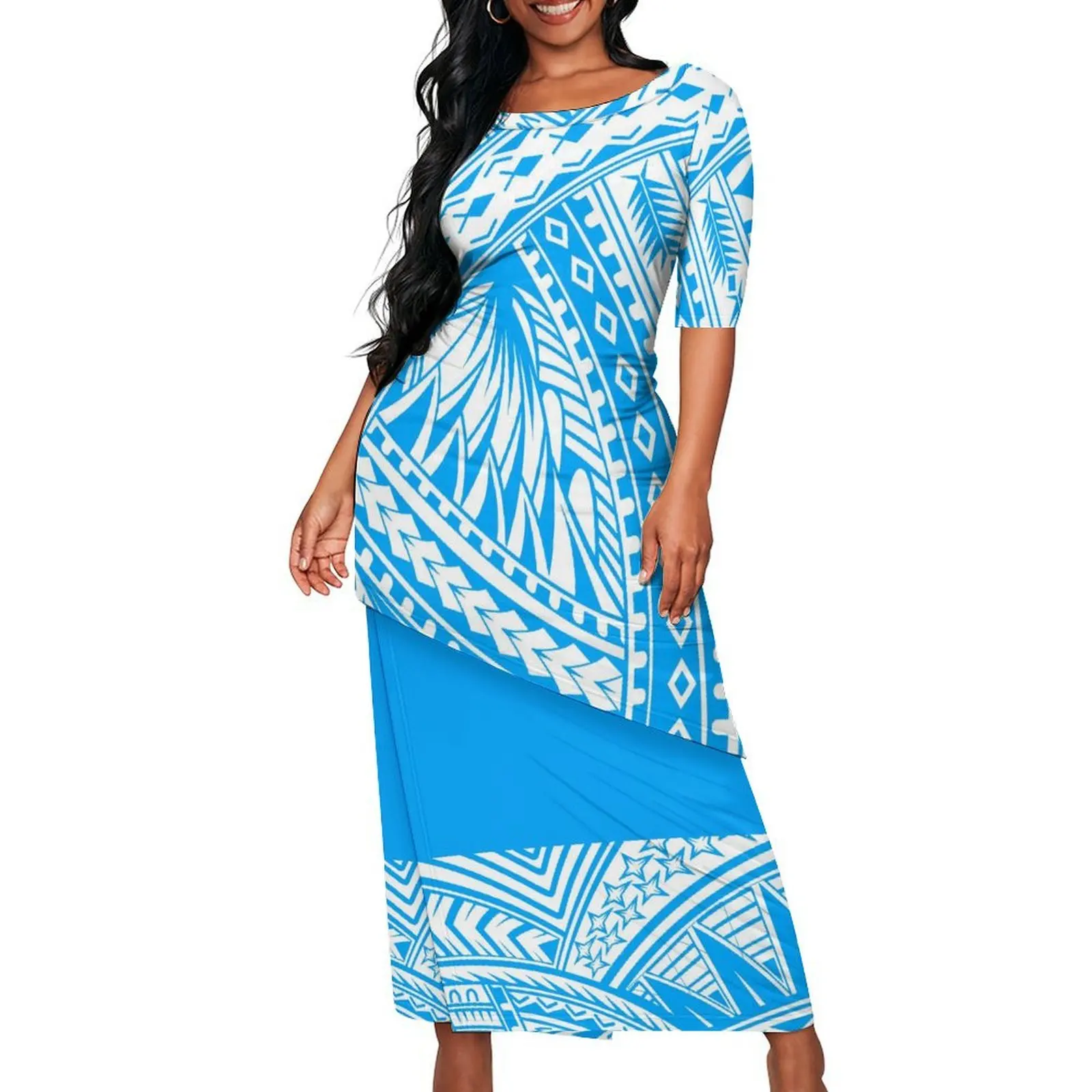 Vestido de noite apertado de alta qualidade para mulheres polinesias – Saia personalizada Puletasi com bainha inclinada e design de camada dupla