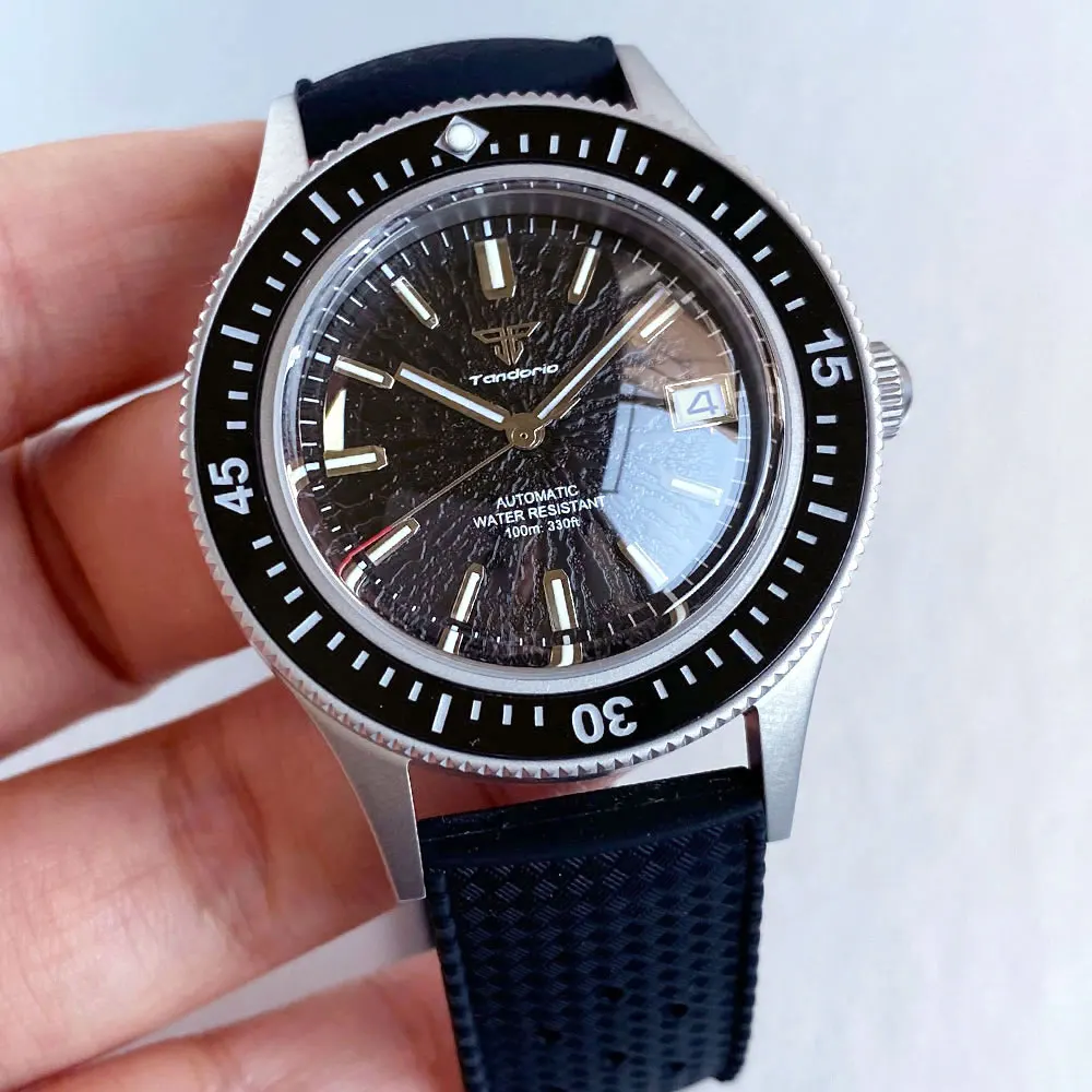 

NH35A Tandorio автоматические часы для мужчин куполообразный пузырь с сапфировым стеклом механическая дата светящаяся 20ATM водонепроницаемые 40 мм пескоструйная обработка