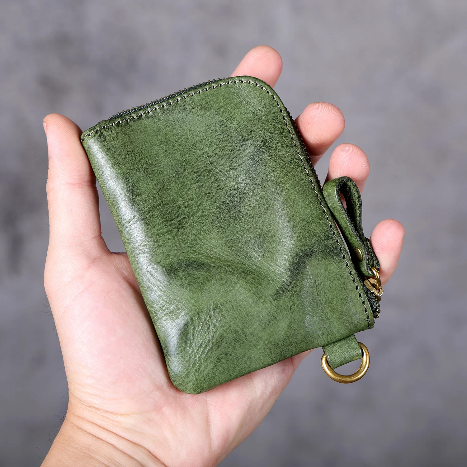 S.WORKER Mini-Kartenetui aus echtem Vollnarbenleder, handgefertigt, Retro, kleine Münztasche, tragbare Tasche – Detail 5