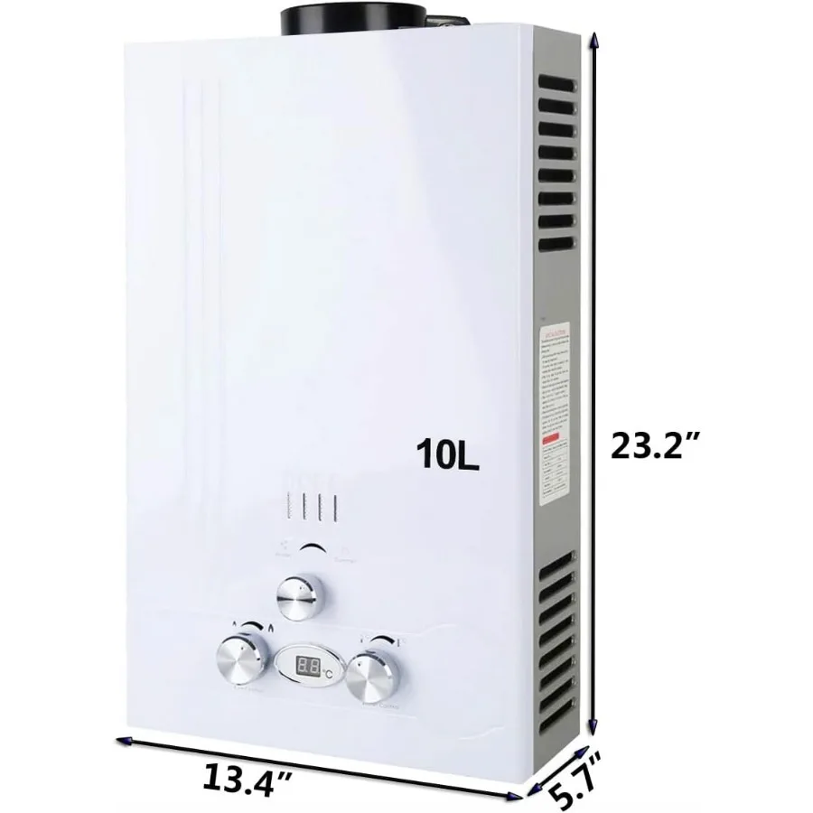 10L غاز البروبان Tankless سخان مياه غاز البترول المسال في الهواء الطلق 20KW 2.6 GPM شاشة ديجيتال للتدفئة المنزلية والاستخدام في الهواء الطلق مع كفاءة عالية