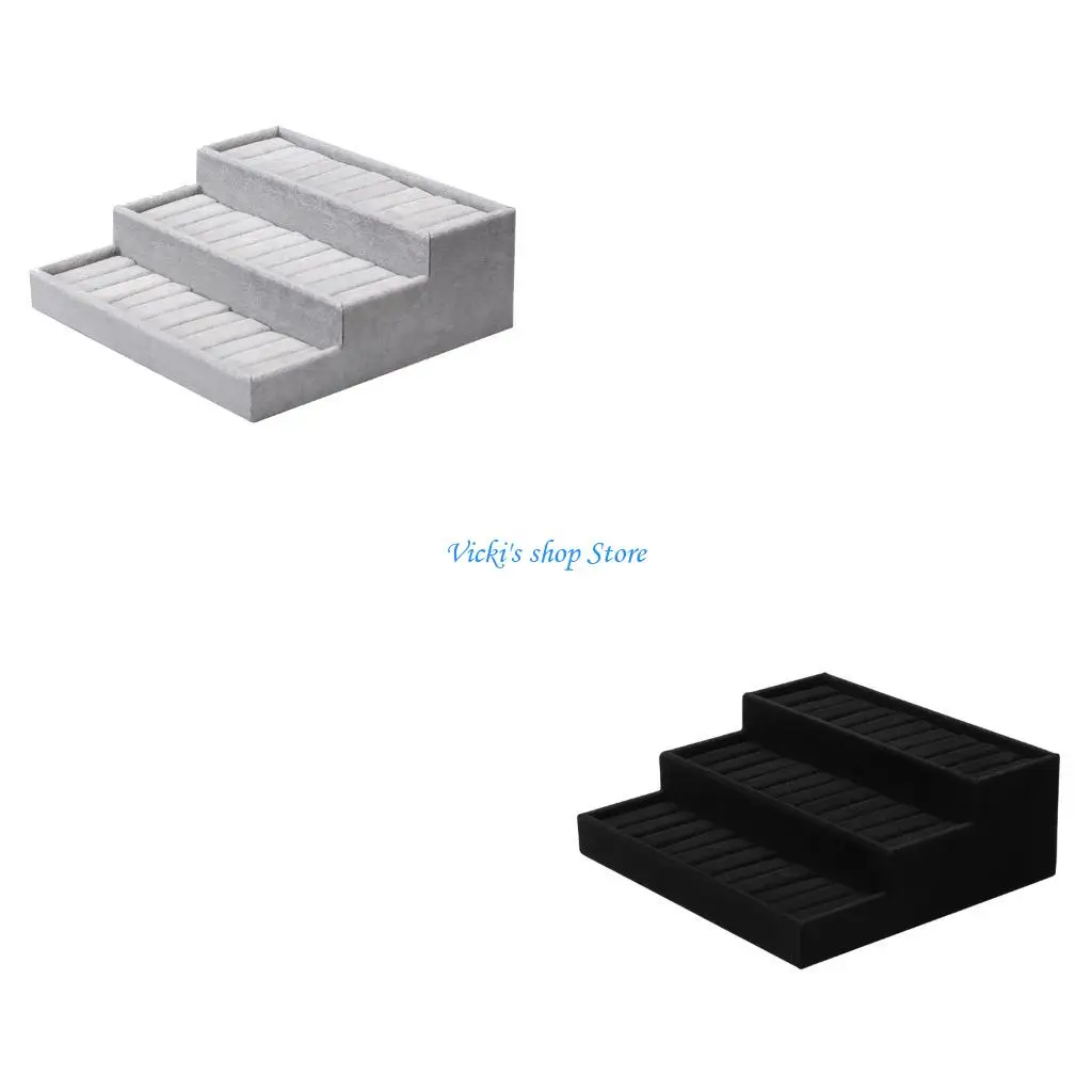 

Portable 3 Tiers Stepped Jewelry Case Velvets Finish Sturdy Materials