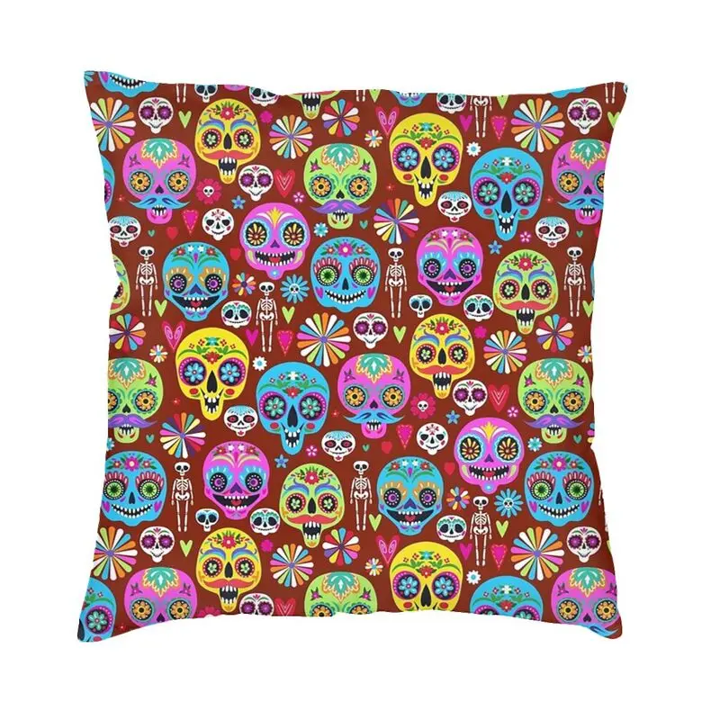 

Cute Day Of The Dead Sugar Skull Nordic Throw Pillow Cover Bedroom Decoration Halloween Patterns Car Cushion Case