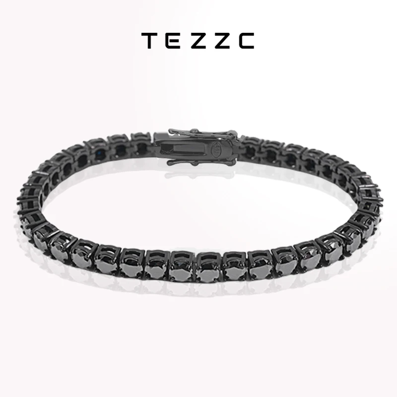 Tezzc 3mm 4mm 5mm Black Moissanite Tennis Bracelet Full Diamond With GRA S925 Sterling Silver Hiphop Bracelets for Women Man