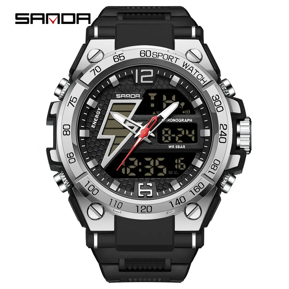 

SANDA 6137 Men's Led Analog Digital Alarm Wrist Watches Waterproof Outdoor Sports Chronograph Hand Clock Trendy Fashion