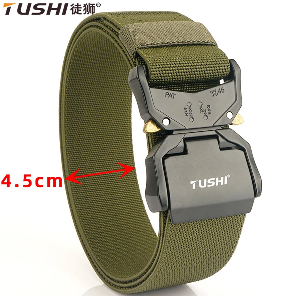 

TUSHI 4.3CM Elastic Jeans Belt For Men Aluminum Alloy Pluggable Buckle Training Tactical Belts Comfortable High Quality Hunting