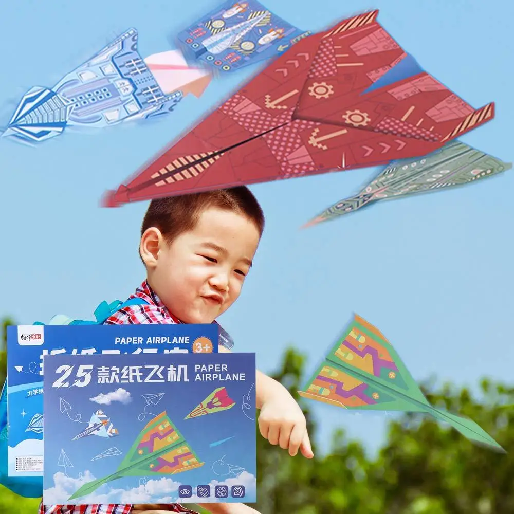 Paper Handmade Colored Paper Set Art Learning Folding Airplane Origami Set Cartoon Montessori Versatile Paper Aircraft