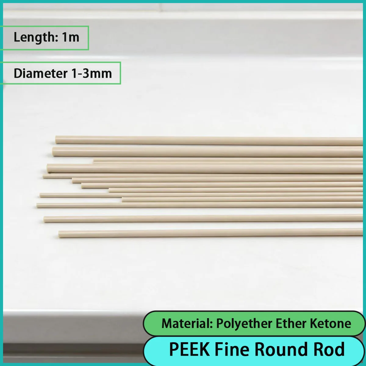Diameter 1-3mm PEEK fine round rod used in electronics, aviation, automotive, medical, and high-end precision machinery, etc