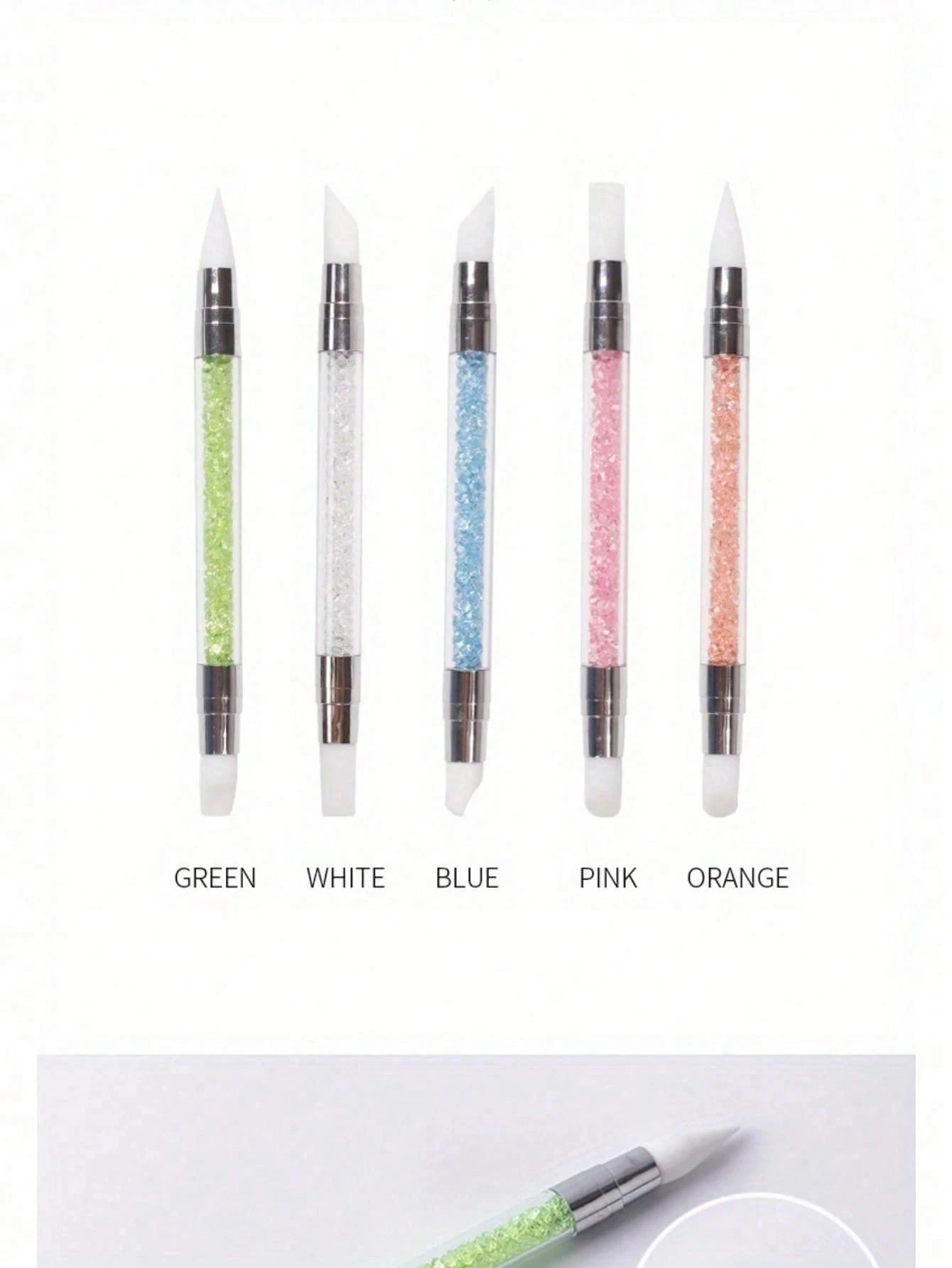 ชุดแปรงเพ้นท์เล็บอะคริลิค 1/5 ชิ้น, แปรงเพ้นท์เล็บอะคริลิคซิลิโคน, ด้ามจับประดับเพชรพลอย ปากกาเพ้นท์เล็บสองหัว