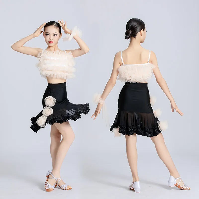 Children's Latin Dance Regulations Competition Split Skirt Spring and Summer New Professional Training Art Test Clothes