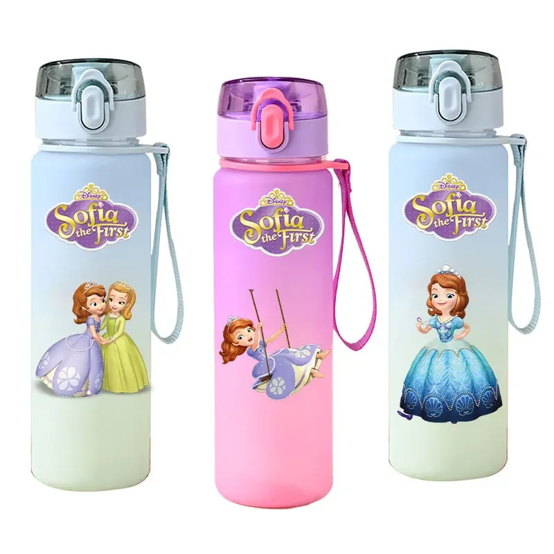 560ml Water Cup Sofia The First Water Bottle Sports Students Portable Plastic Bottle Drinking Gradient Color Disney Princess