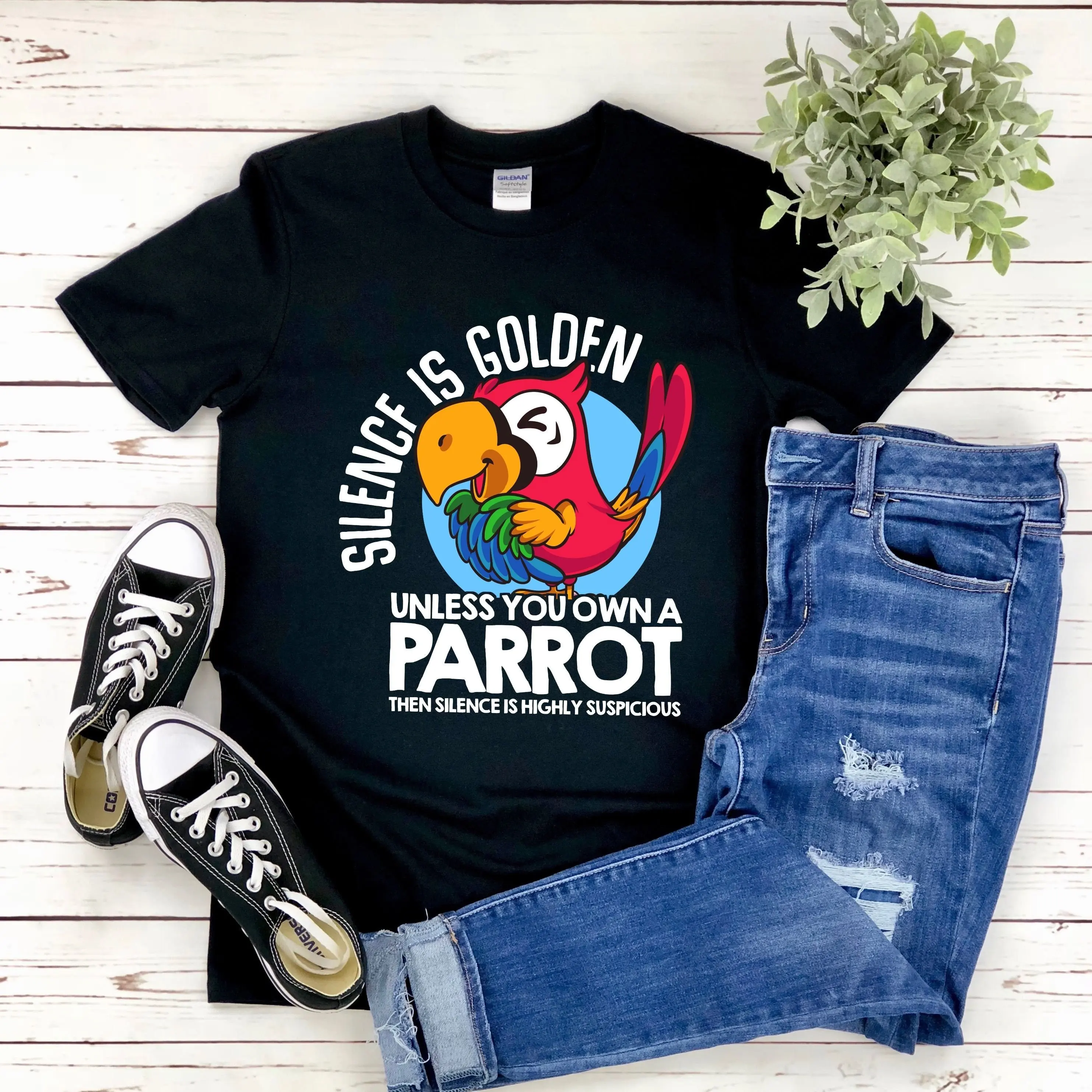 Funny Parrot Owner Pet Lover T Shirt Silence Is Golden Humorous Nature Birdwatcher Nerd Minimalist Sweater Bird Enthusiast