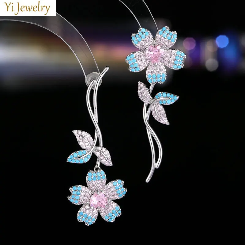 

Green Pink Flower Earrings for Women Luxury Jewelry Cute Sweet Dinner Party Jewelry Female Gift