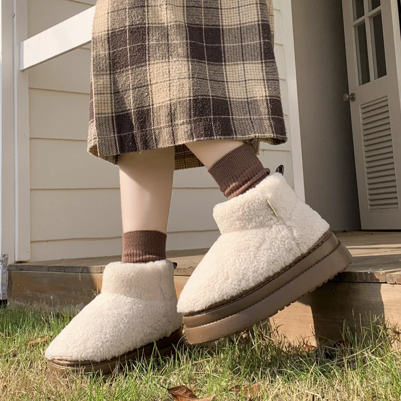 2026Fashion Retro Colorful Thick Bottom Snow Boots Winter Warm Padded Fur One Mid Calf Cotton Christmas Women Soft Cool Non-slip