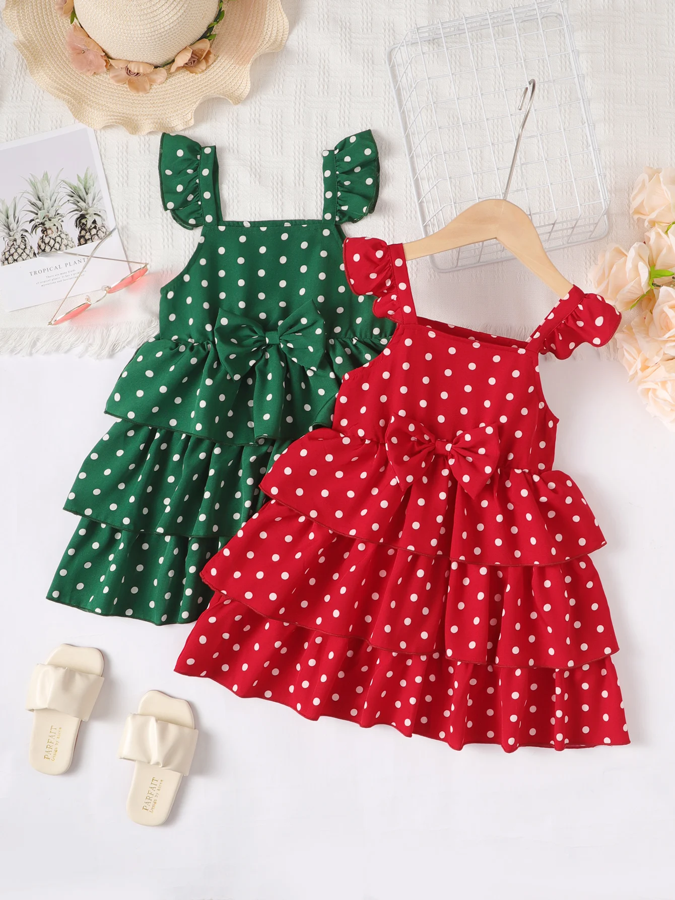 Kids Girl Princess Dress Sleeveless Wave Point Cake Skirts with Bow Summer Birthday Party Clothing For Children Girl 1-6 Years