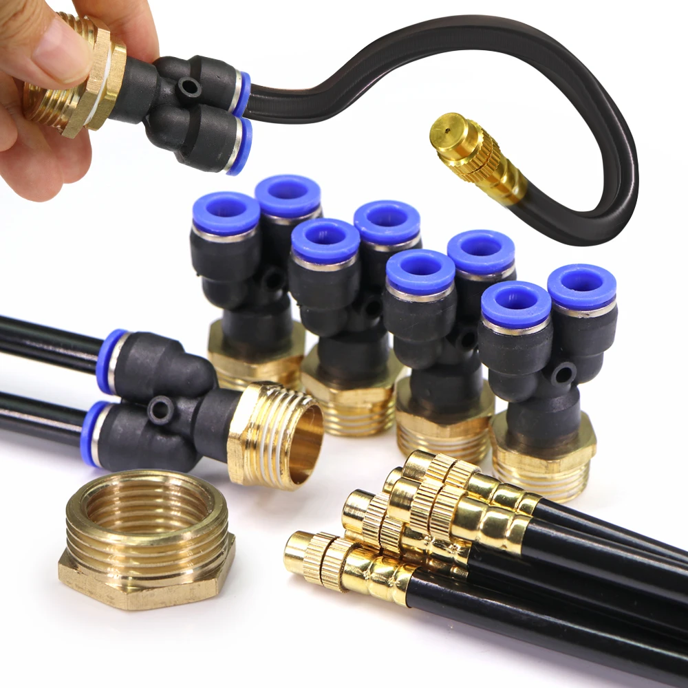 

20/30/50cm Y-type Misting Nozzle 360° Bend Adjustable Atomizer Slip Lock Sprayer 1/2" 3/4" Brass Adapter Garden Cooling Watering