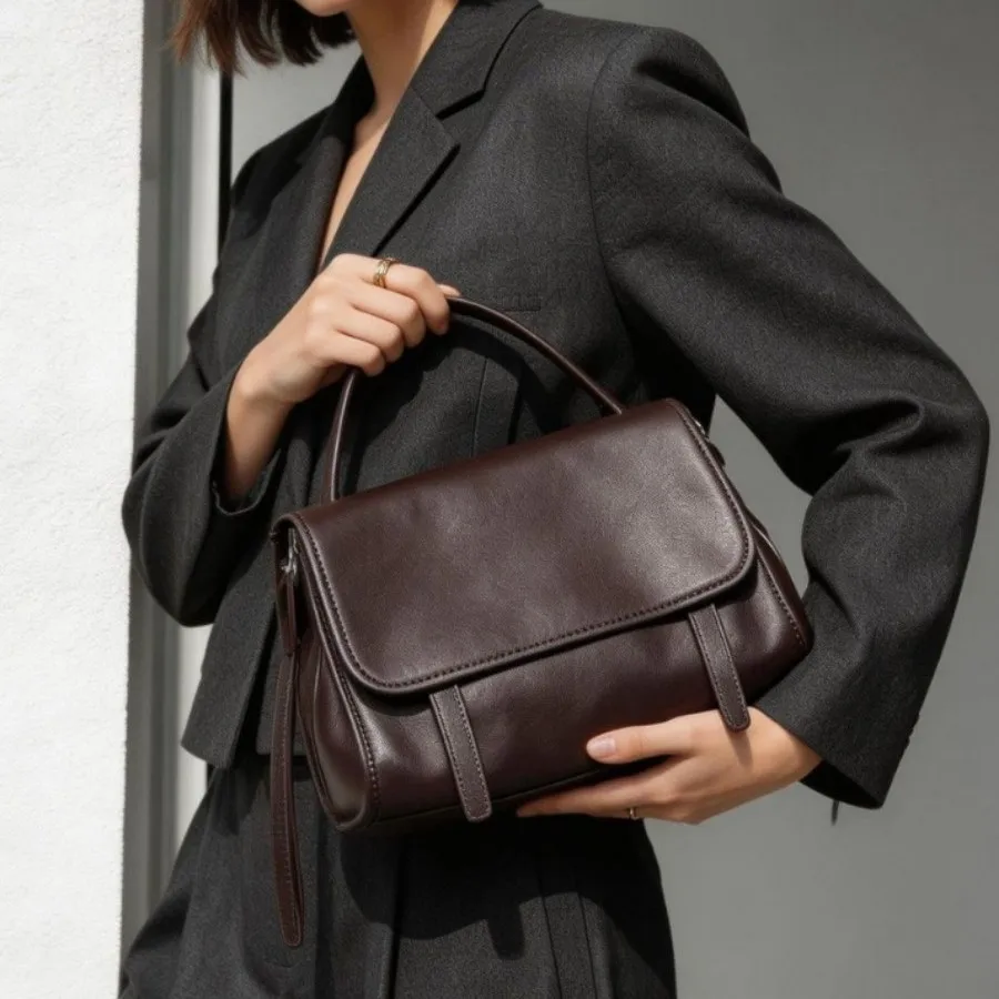

New Vintage Top Grain Calfskin Tote Bag Genuine Leather Relaxed Messenger Bag for Women Casual Shoulder Crossbody Handbag