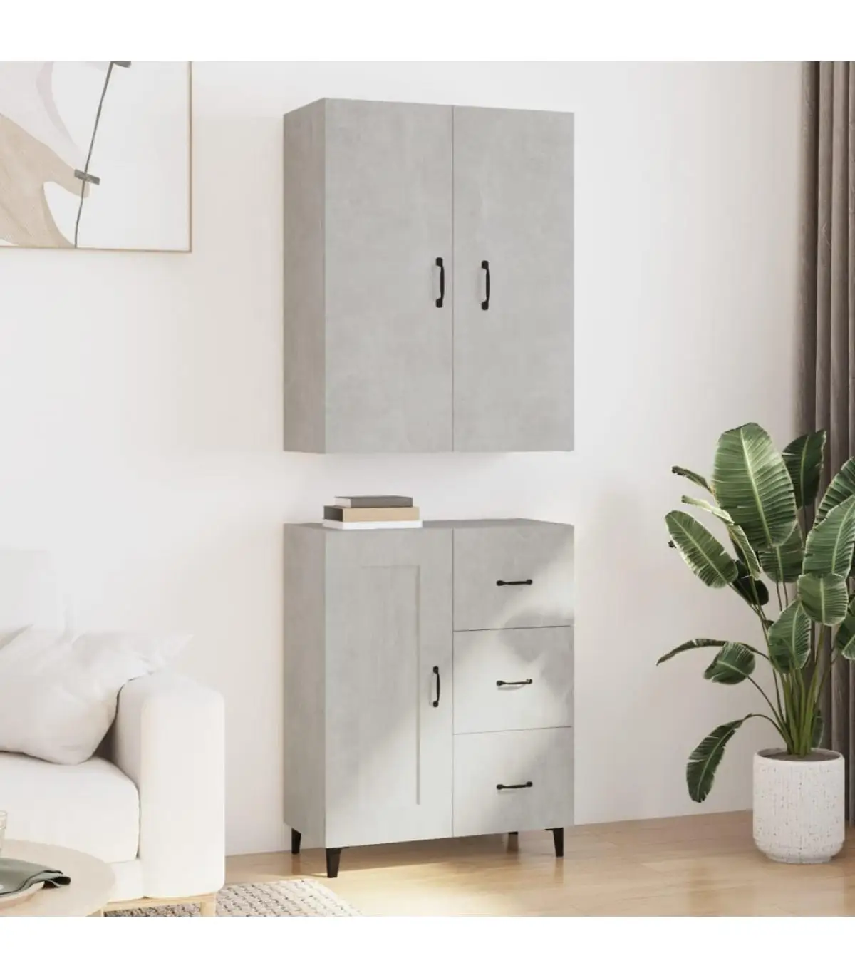 Sideboards high sideboard concrete gray plywood 69,5x34x180 cm