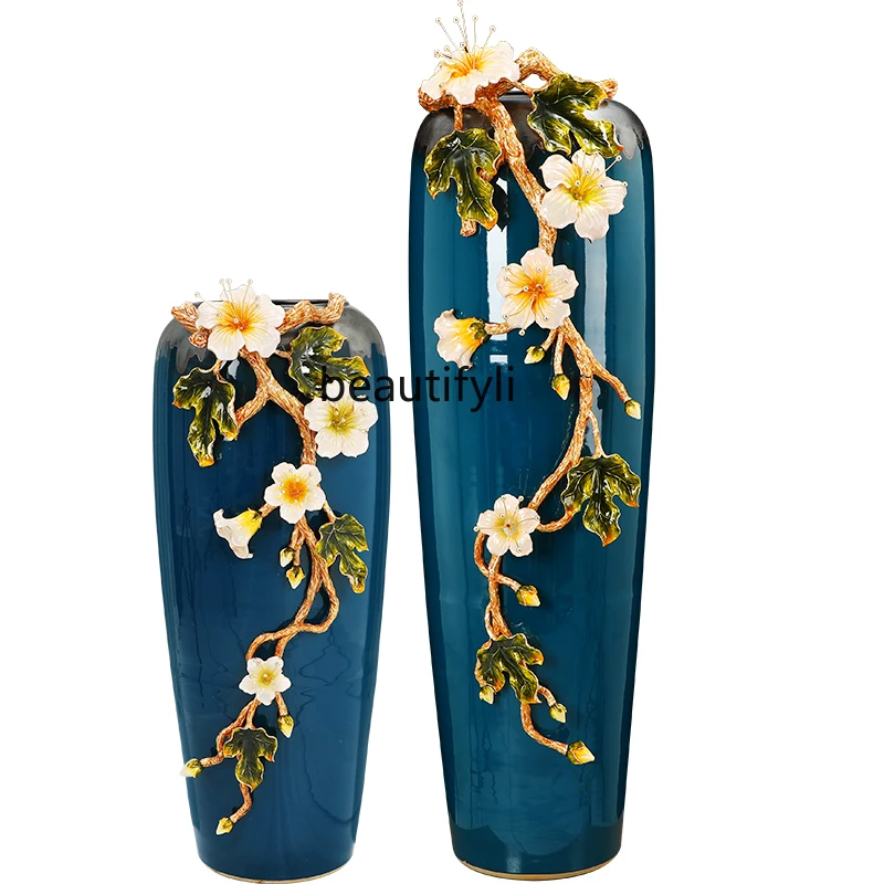 Light Luxury Vase European Style Ornaments Large Floor-Standing Decorations Dried Flower Vase Flower Arrangement Hallway