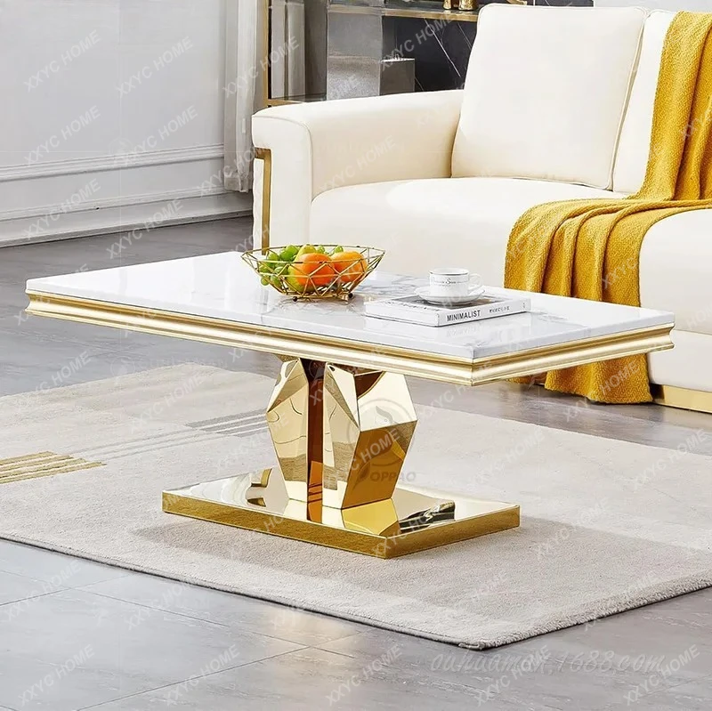 AA minimalist stainless steel edge combination living room hotel household square marble tea table