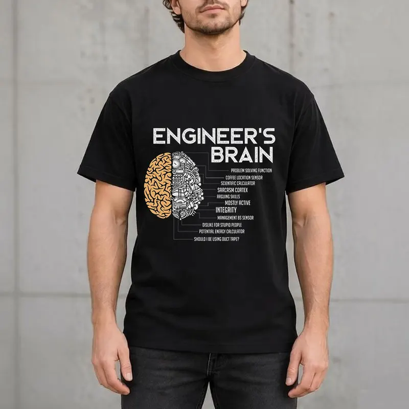 Engineer Engineers Brain Funny Gift T Shirt Unisex Graphic Clothes Short sleeve Tops 100% cotton printed Developer Tee S-6XL