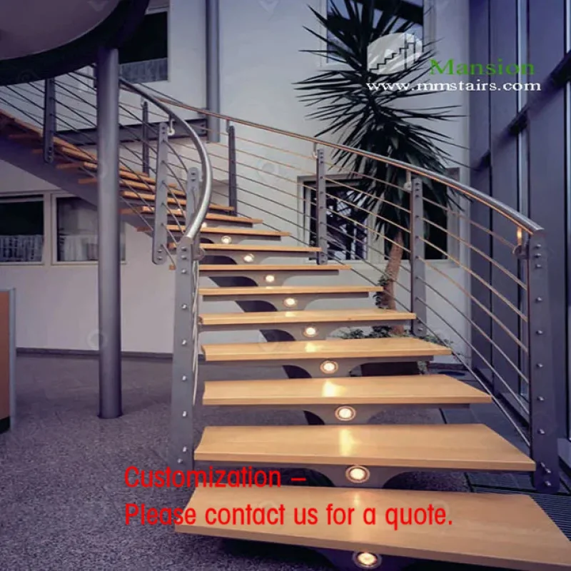 custom.Durable Curved Stairs with Steel Rail European Beech Steps Indoor Steel Construction Custom Measure Factory Outlet