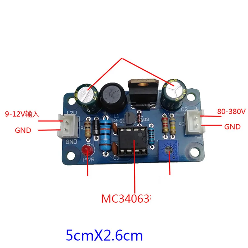 MC34063 Nixie Tube boost  POWER Module DC 9-12V TO 80-380V 170V Glow clock Magic Eye 6E2, 6E1, 6E5 Tube level indication drive