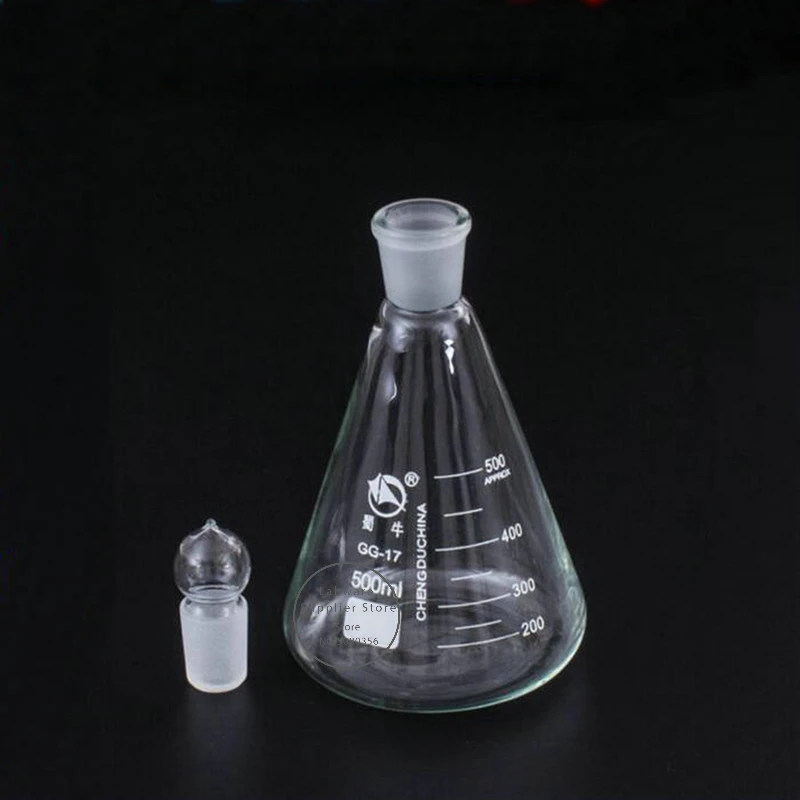 1 pz/lotto flacone conico Erlenmeyer in vetro borosilicato da 50ml a 1000ml con #19 #24 #29 #34 tappo a terra