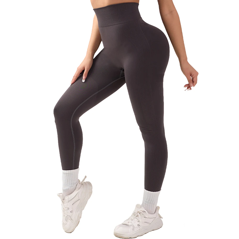 Frauen Gym Einfarbig Nahtlose Yoga Hosen Hohe Taille Enge Hüfte Heben Stricken Leggings Fitness Übung Yoga Hosen