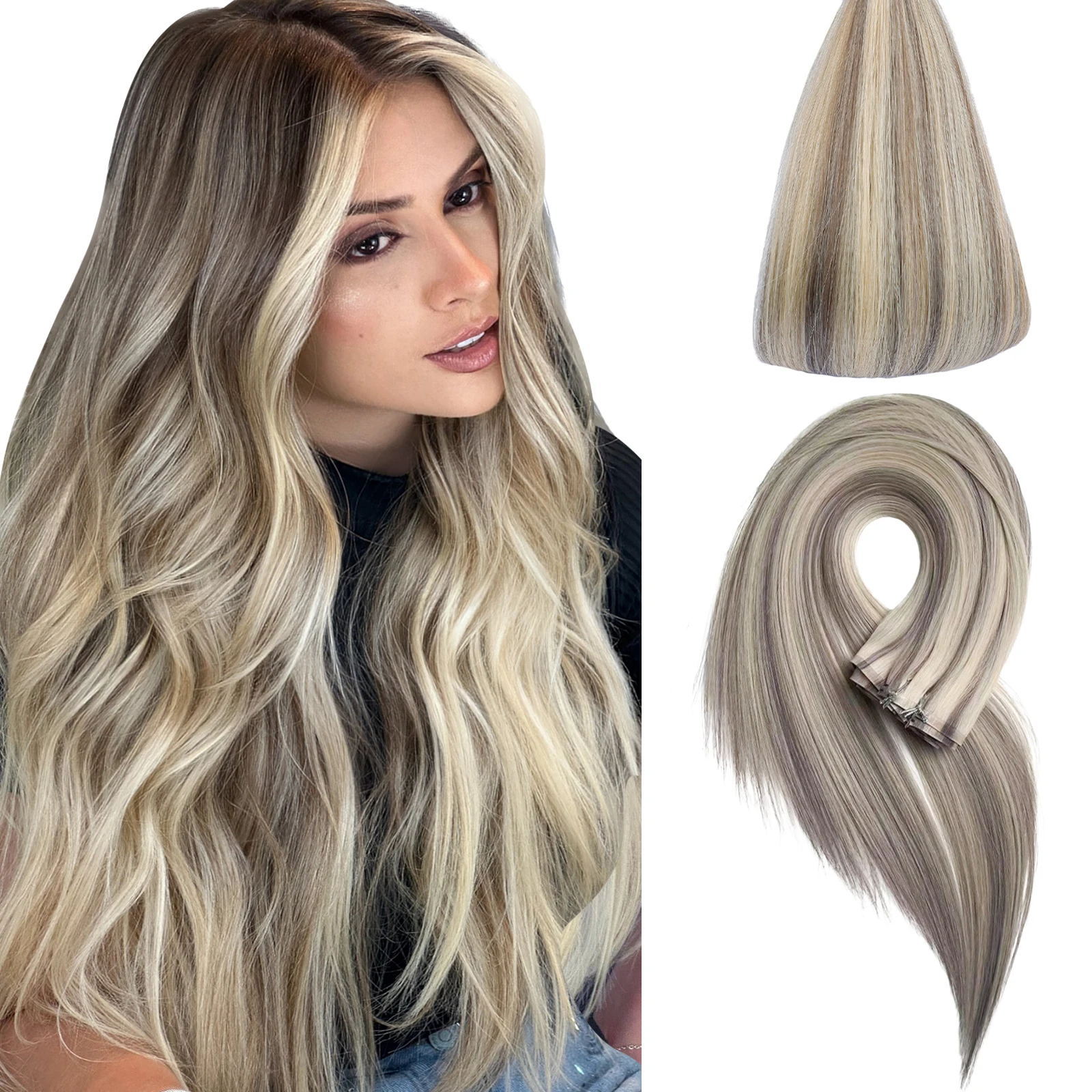

DIYOMO Invisible Thick PU Clip In Human Hair Extensions Seamless PU Weft Tape Clip on Hair For Thick Raw Hair 160g 14-24inch