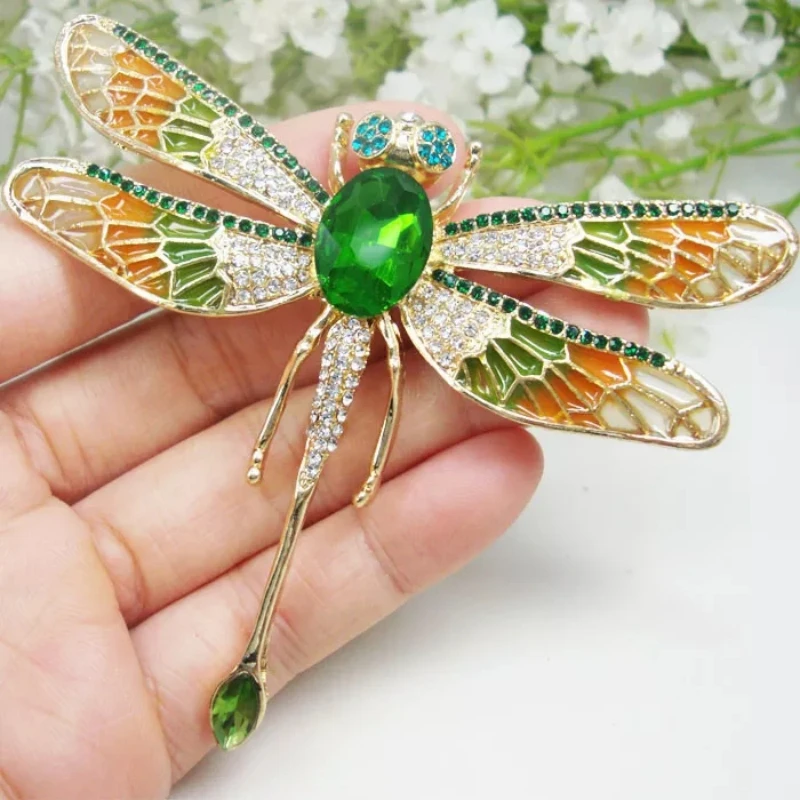 خمر الأوسط النساء الرجال كريستال اليعسوب بروش شارات الموضة الكلاسيكية للجنسين الإبداعية الحشرات دبوس كبير أبازيم الملحقات