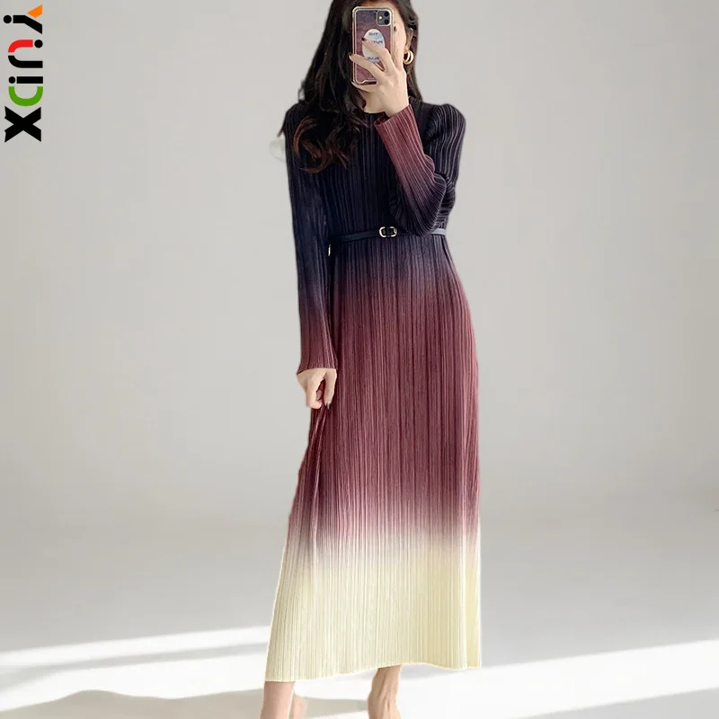 

YUDX Miyake New Fabric 2024 Early Other Fashion Gradient Color Dress Long Dress High End Autumn New High End Women's Dress Women