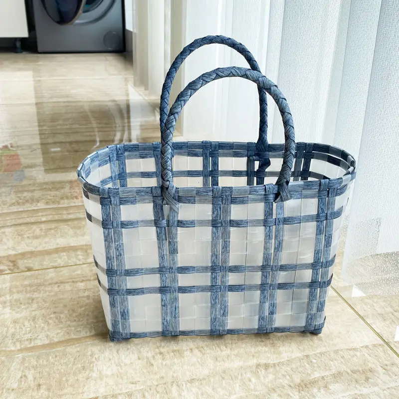 Plastic Storage Baskets Shopping Home Vegetable Bath  Picnic Hand  Woven Bags Pets