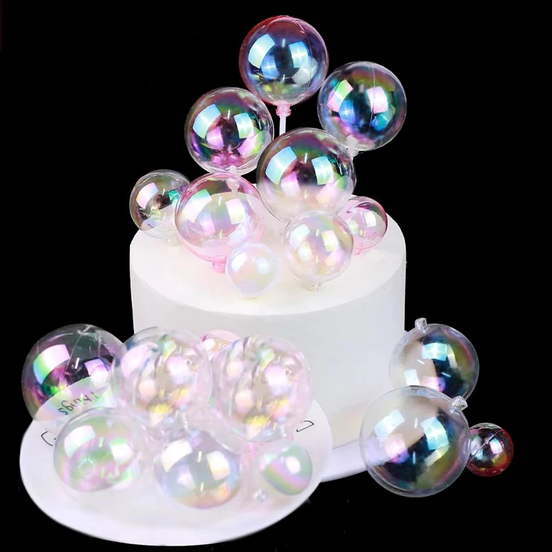 10pcs Transparent Bubble Ball Cake Topper Pearl Insert Cupcake DIY Decoration For Birthday Party Wedding Anniversary Baby Shower