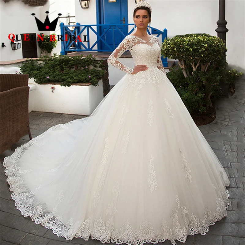 Elegant Long Sleeve Appliques Wedding Dresses Jacket 2 In 1 O Neck Luxury Floor Length Bridal Gowns Vestido De Noiva Custom S60Y